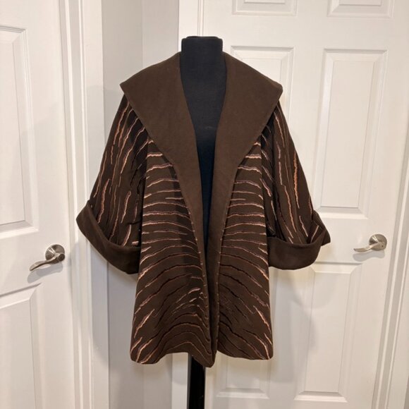 Ellen Tracy Jackets & Blazers - ELLEN TRACY Wool and Angora Brown Oversized Jacket with Gold Embroidery